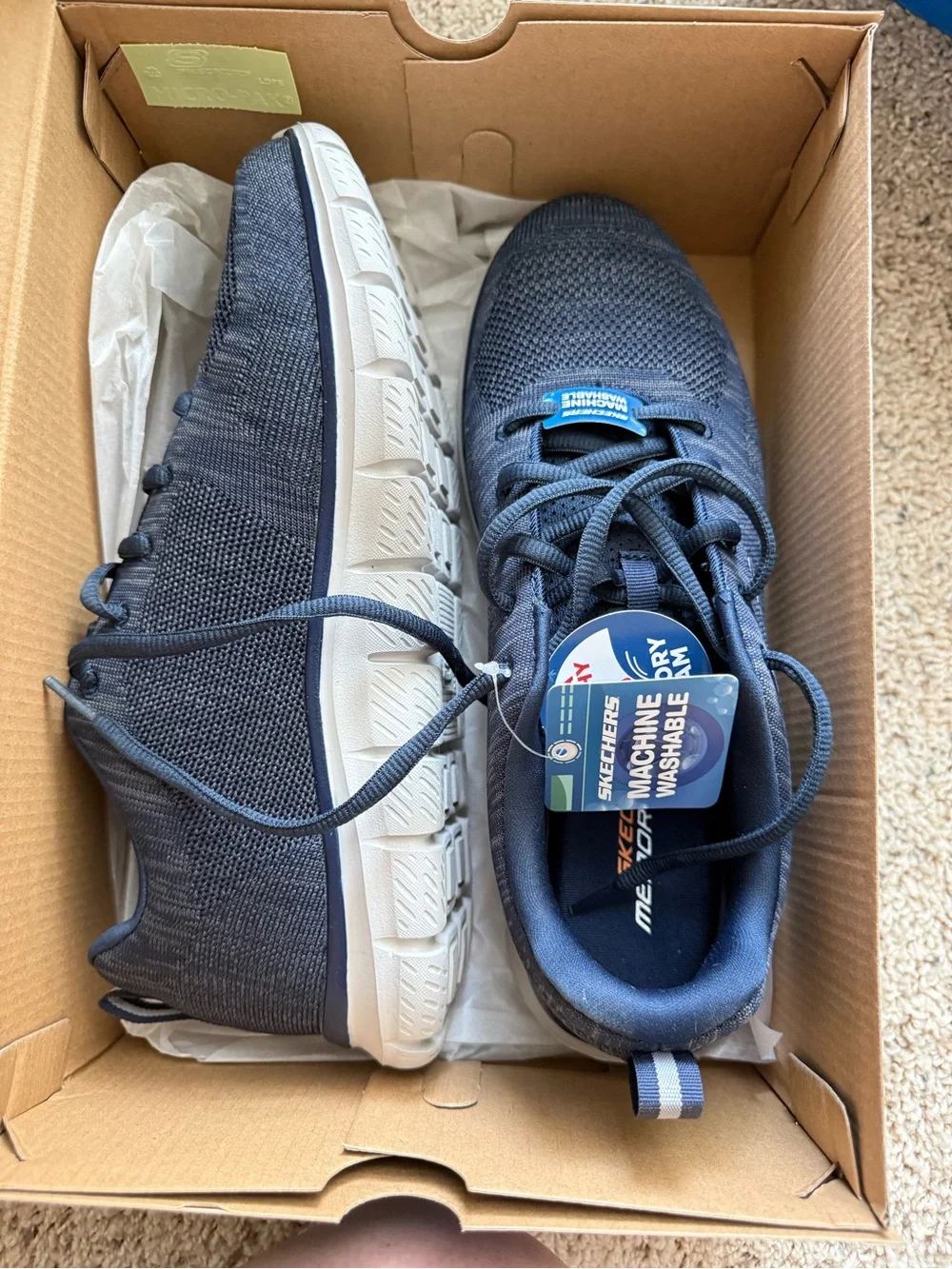 Skechers Men's Navy and White Slip-On Knit Athletic Sneakers